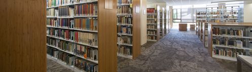 bookshelves in Lathrop Library